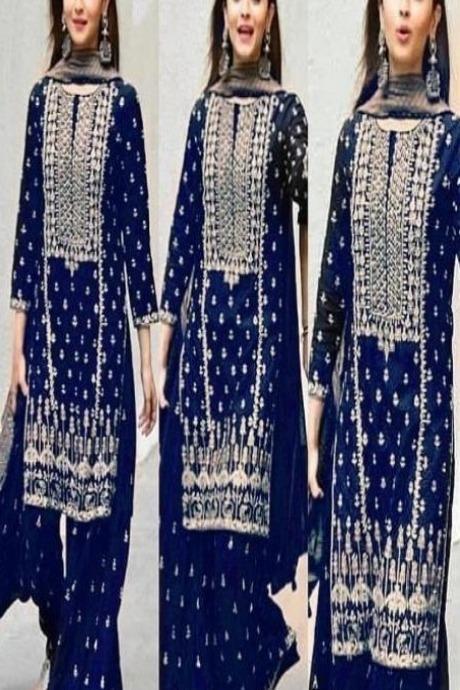Long gown kurti with shrug and plazo blue